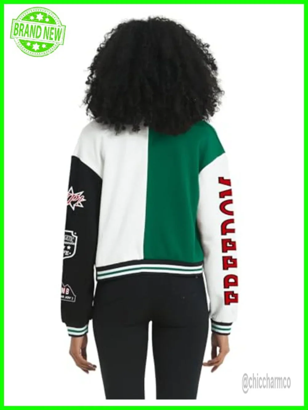 Cropped Varsity Jacket Colorblock Baseball Streetwear Cotton Blend Zip Up